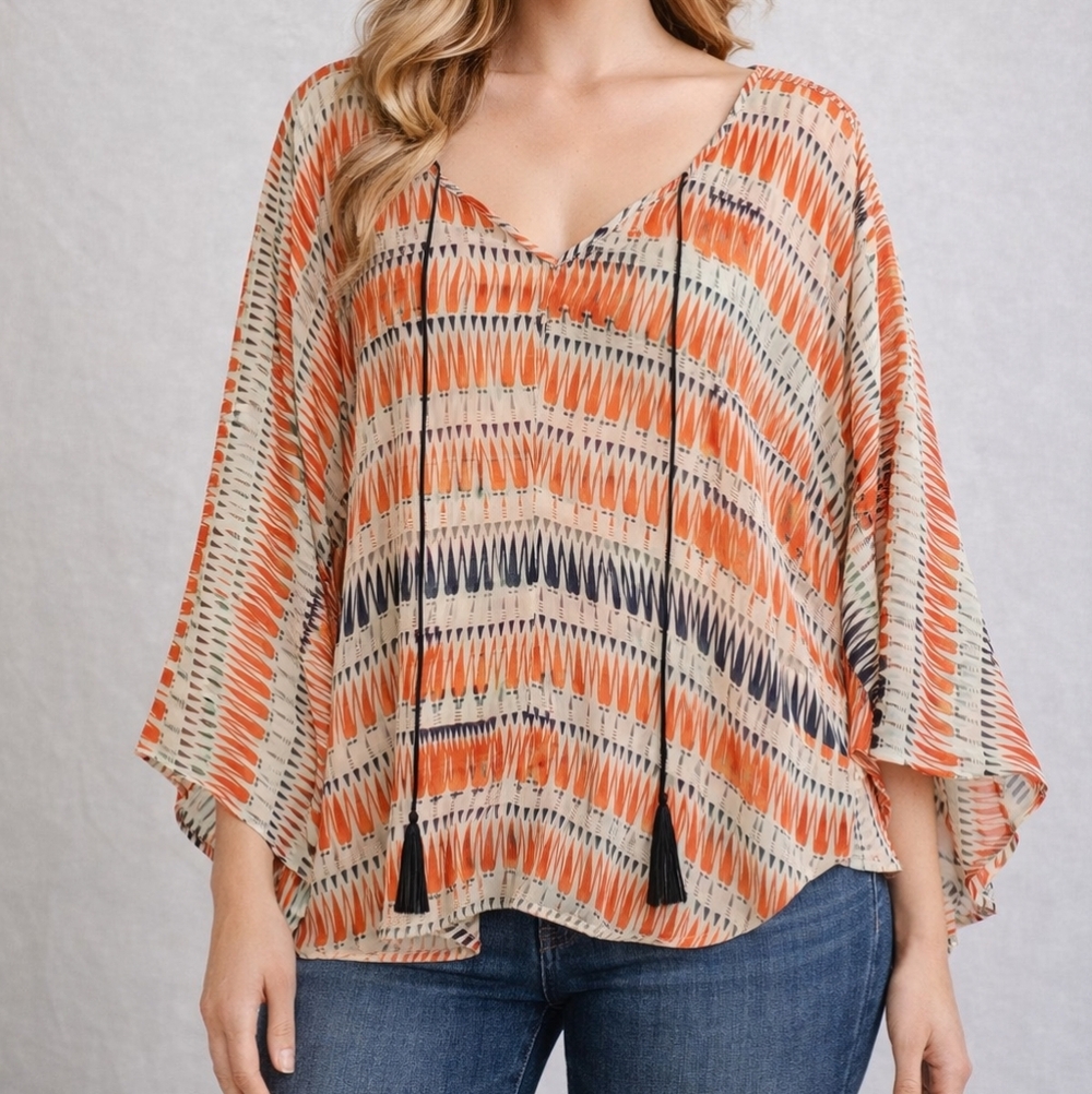 Sanctuary Orange and Black Geometric Blouse